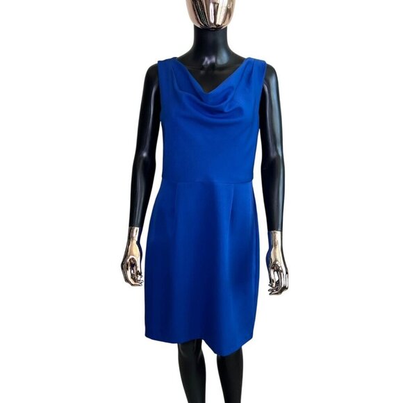 Sam Edelman Blue Draped Neck Sheath Dress Sleeveless Size 8 - Picture 2 of 10